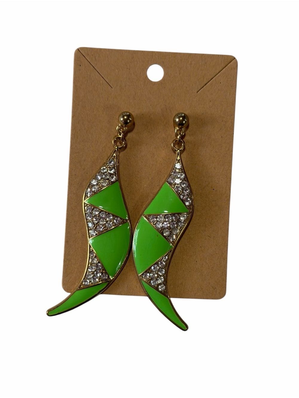 Gold-Tone Lime Green Crystal Drop Earrings - Women Jewelry